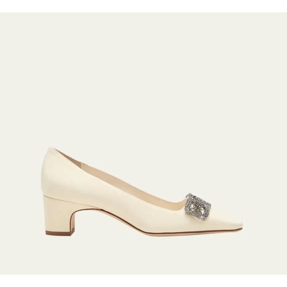 $1315 Manolo Blahnik Pumps Silieraso Silk Crystal Ornament Size 37 NEW Heels - Picture 8 of 13